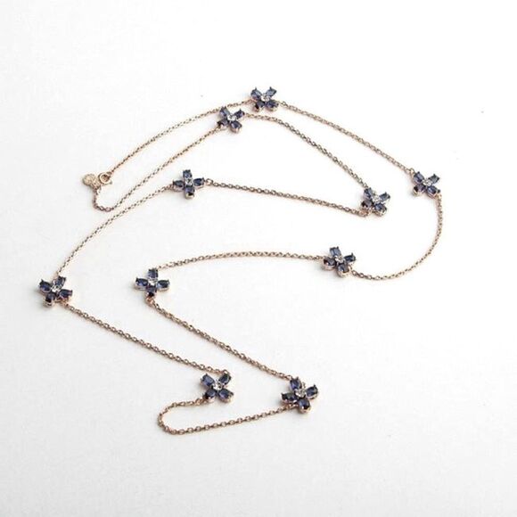 NWT Tory Burch Gold Blue Zircon Four Leaf Clover Elongated 21 in. Neckla… - Picture 3 of 11